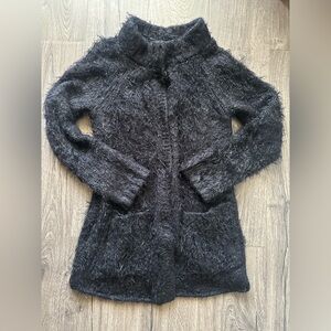 Free People Faux Fur Long Black Coat Cardigan Sweater Size Small